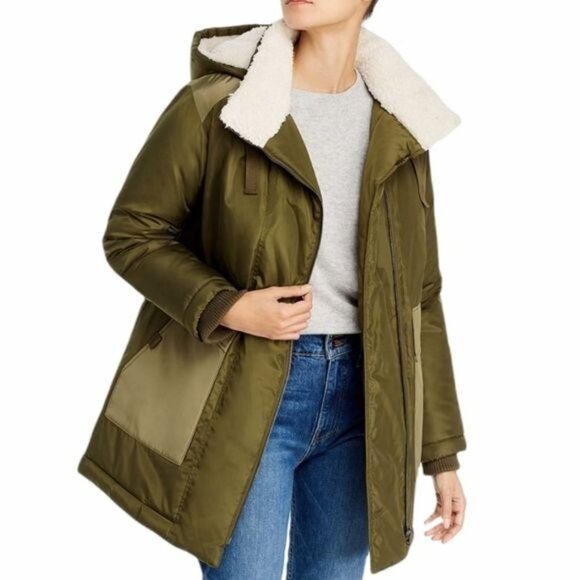 NWT‎ Aqua Puffer Coat Anorak Army Green Hooded Coat Size XS - Picture 2 of 13